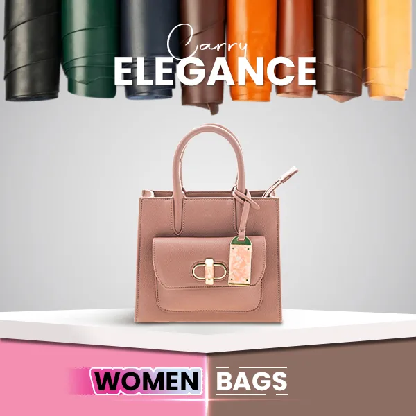 Elegant pink leather handbag for women