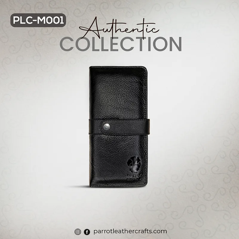 Black mens leather wallet (PLC-M001) - Front view closed
