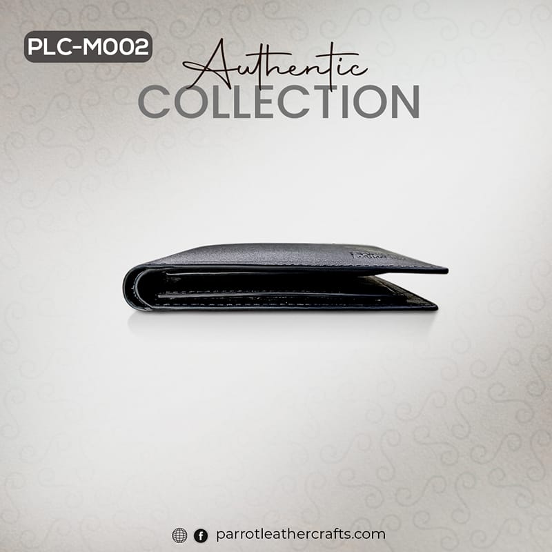 Side profile of the slim black money bag for men