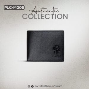 Front view of the black leather money bag for men (PLC-M002)