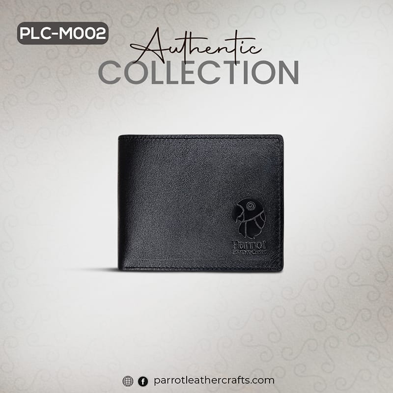 Front view of the black leather money bag for men (PLC-M002)