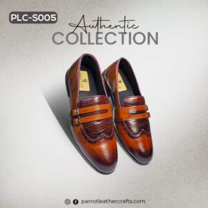A pair of the Best Leather loafer Shoes For Men in two-tone brown, model PLC-S005