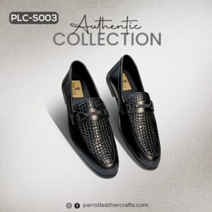 A pair of black woven leather Formal Shoes For Men, model PLC-S003