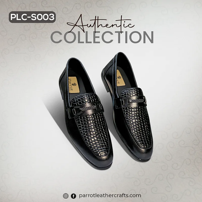 A pair of black woven leather Formal Shoes For Men, model PLC-S003