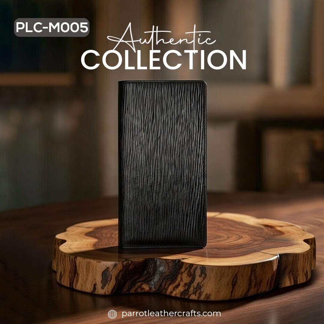Textured exterior of PLC-M005 mens black leather wallet premium handcrafted leather