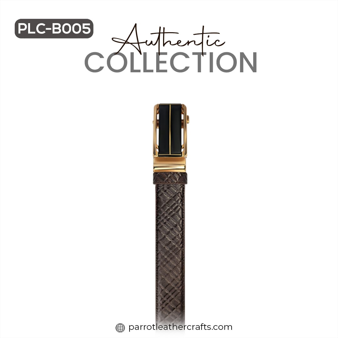 Premium Chocolate Leather Belt with Gold Automatic Buckle - PLC-B005 - Image 2